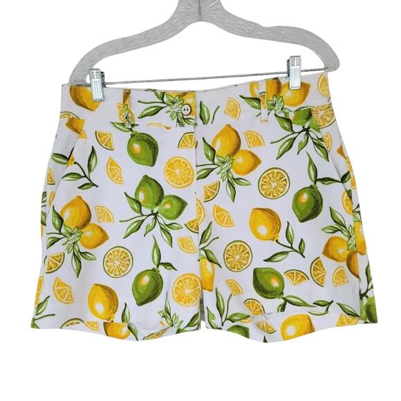 Isaac Mizrahi Lemon Lime Fruit Print Shorts Women Size 8 White Yellow Green